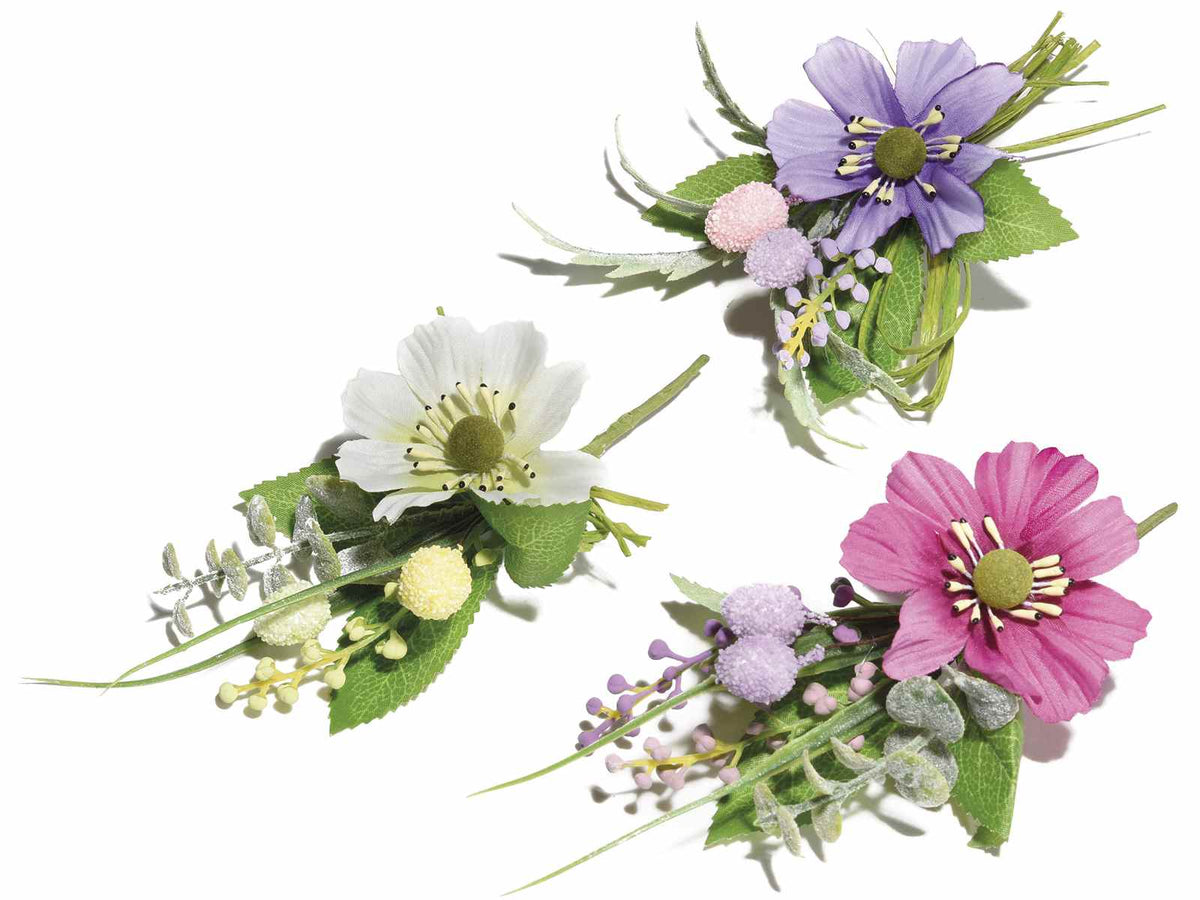 Mazzolini pick con anemone colorato e ovetti pasquali artificiali, set da 18 pezzi, cm 12 H (con gambo 18)
