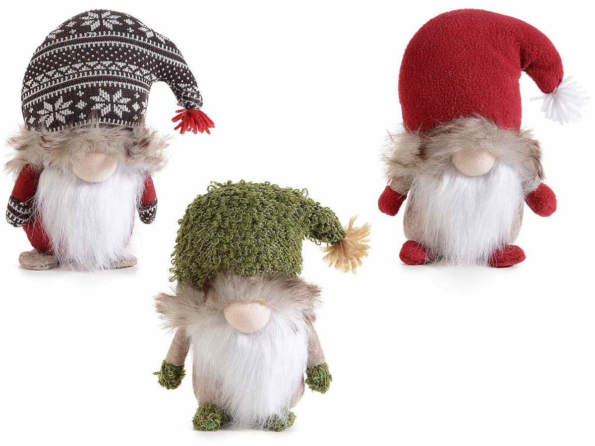 Babbo Natale in stoffa con barba in finta pelliccia ecologica e cappello, set da 6 pezzi, cm 13 x 7 x 18,5 H