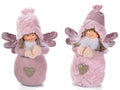Angeli natalizi in velluto e peluche trapuntato con cappello, cuore e ali, set da 2 pezzi, cm 15 x 9 x 21,5 H