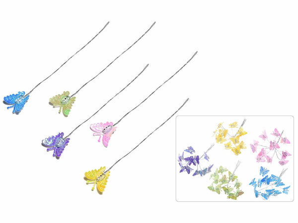 Farfalle pick iridescenti colorate su gambo modellabile ideale da utilizzare, set da 120 pezzi, Farfalla: cm 2,5 x 2,5 H