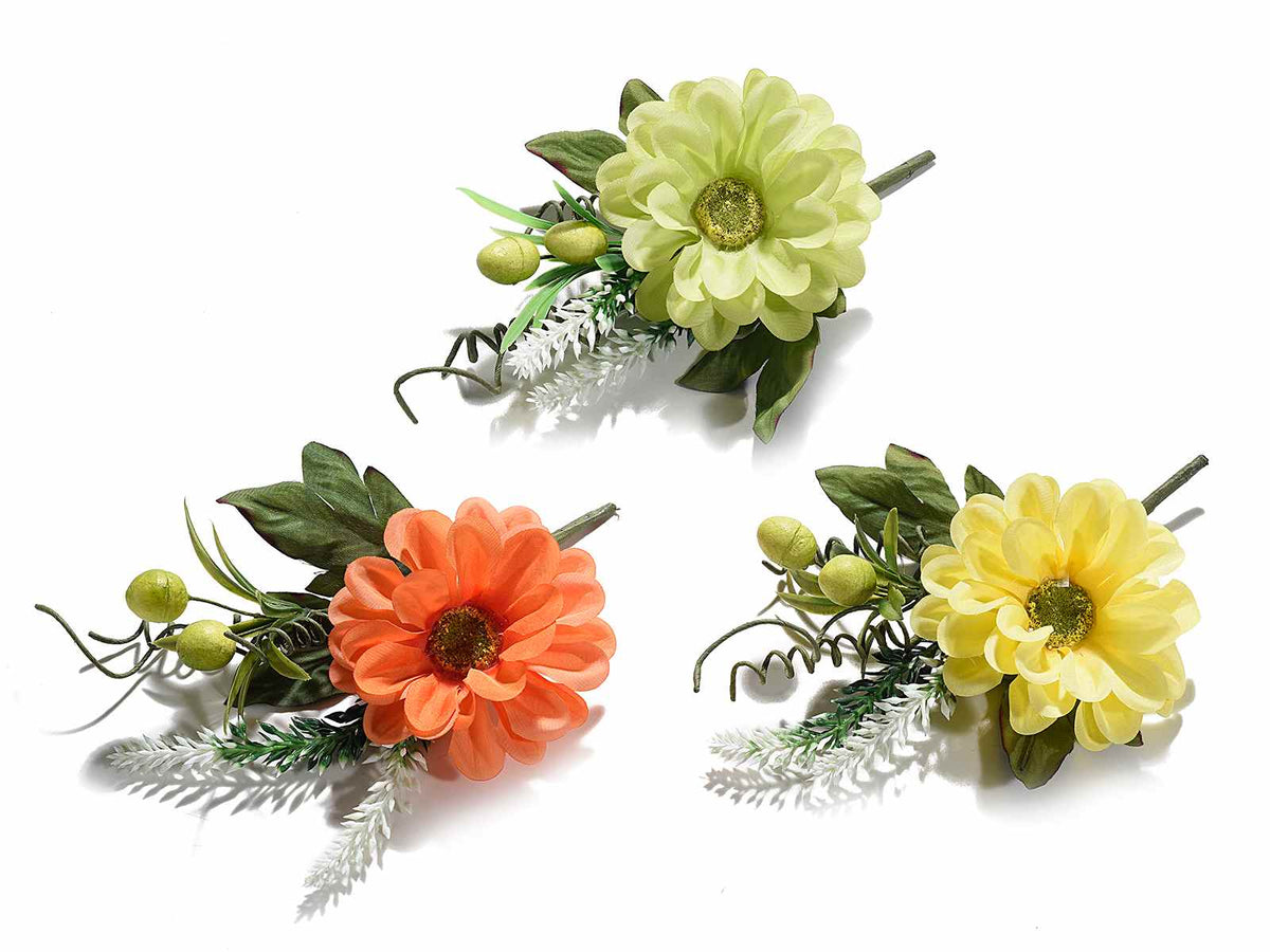 Mazzolini di anemoni colorati, bacche e fiori artificiali in stoffa, set da 18 pezzi, cm 15 H (con gambo 20,5)