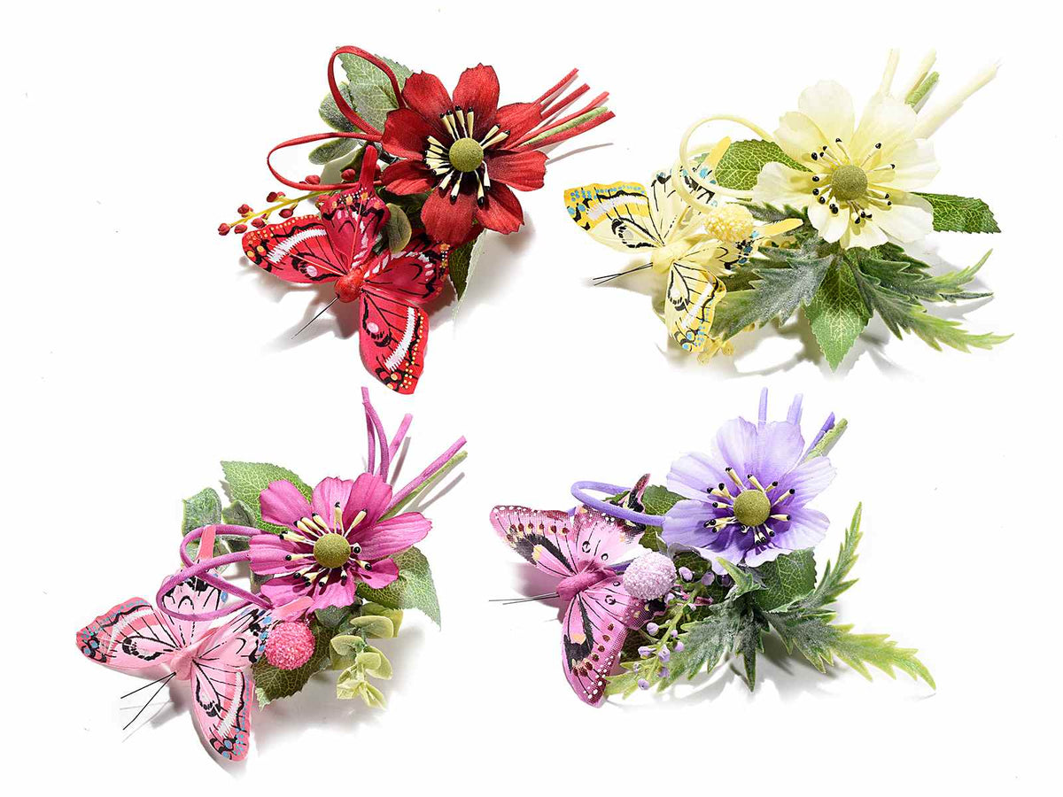 Mazzolini con anemone artificiale colorato in stoffa, con ovetto, fiocco, set da 16 pezzi, cm 10 H (c / gambo 15)