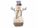 Pupazzo di neve con luci led bianco caldo in stoffa innevata. Decorazioni, cm 82 x 30 x 122 H