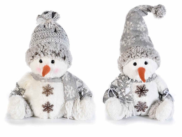 Pupazzi di neve natalizi decorativi con sciarpa, cappello in maglia, set da 2 pezzi, cm 20 x 15 x 41 H (seduto)