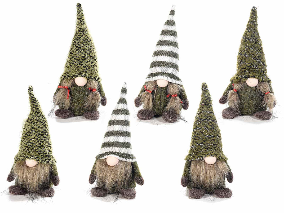 Gnometti Babbo Natale e Mamma Natale in stoffa colorata da appoggiare, set da 6 pezzi, cm 8,5x9x18 H (capp.esteso)