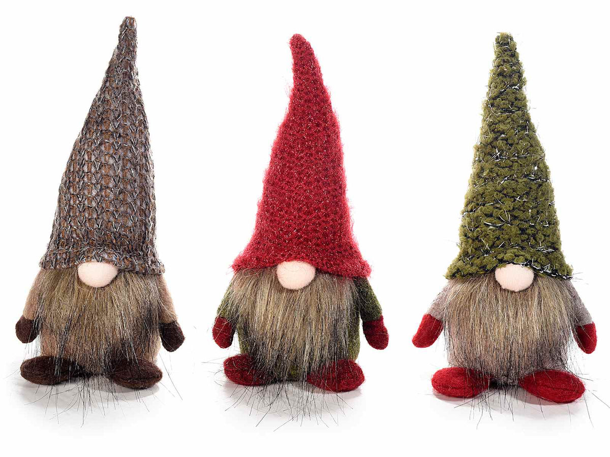 Gnometti Babbo Natale decorativi in stoffa con cappello in lana, set da 6 pezzi, cm 8,5x9x18 H (capp.esteso)