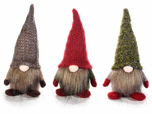 Set di 6 gnometti Babbo Natale decorativi in stoffa con cappello in lana, cm 8,5x9x18 H (capp.esteso)