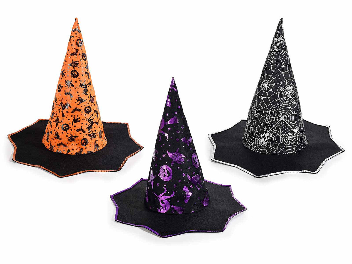 Cappelli per travestimento da strega di Halloween in stoffa con decori a tema, set da 6 pezzi, Ø 39 cm x 34 H