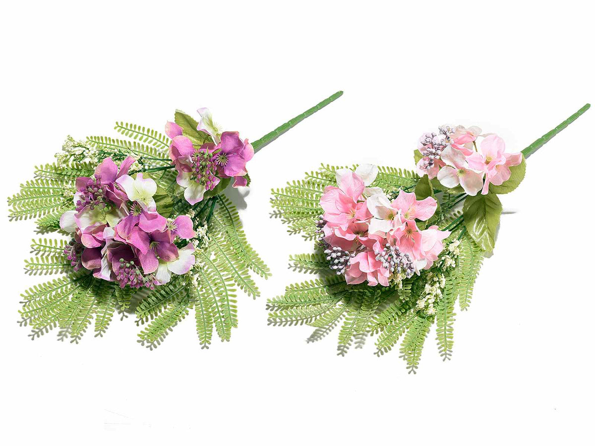 Ortensie artificiali e fiorellini in rametto, set da 10 pezzi, cm 20 H (con gambo 34)