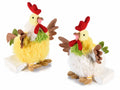 Galline decorative in stoffa e piumette con gambe penzolanti, set da 2 pezzi, cm 22 x 20 x 23,5 H