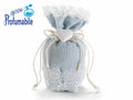 Sacchetti per bomboniere in stoffa azzurra con pizzo bianco, cuore in gesso, set da 20 pezzi, Aperto: cm 10 x 4 x 15 H