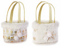 Borsette natalizie in panno con pompon e bordo in eco pelliccia, dettagli, set da 8 pezzi, cm 16x8x12 H (con manici 25)