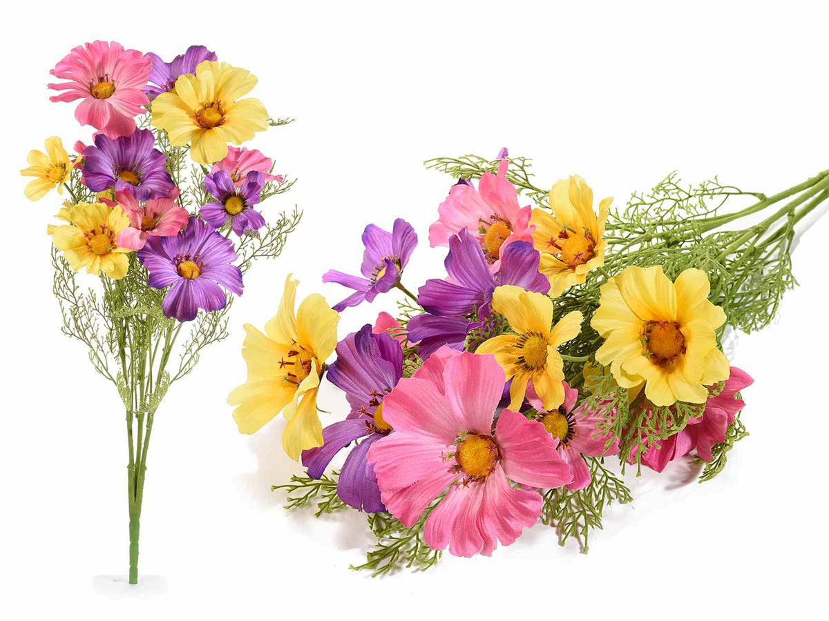 Mazzi / bouquet di cosmos artificiali colorati, set da 4 pezzi, cm 45 H (con gambo 55)