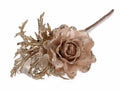 Rose artificiali pick in stoffa con bordo e foglie glitterate, set da 18 pezzi, cm 10 H (c / gambo 17)
