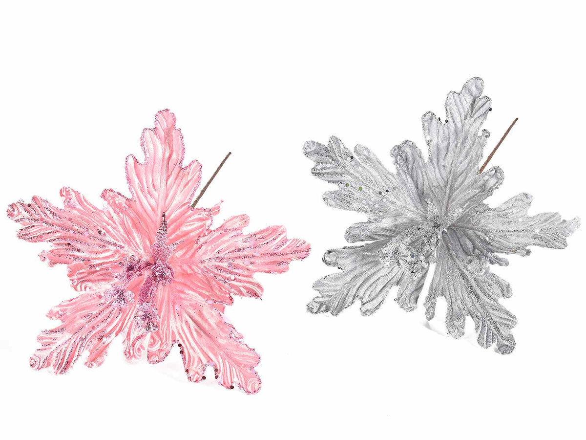 Stelle di Natale pick in stoffa con bordo, bacche e dettagli glitter, set da 20 pezzi, Ø 25 cm x 24,5 H