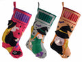 Calze portadolci in panno con tasca per etichetta e decori Befana applicati, set da 6 pezzi, cm 25 x 45 H