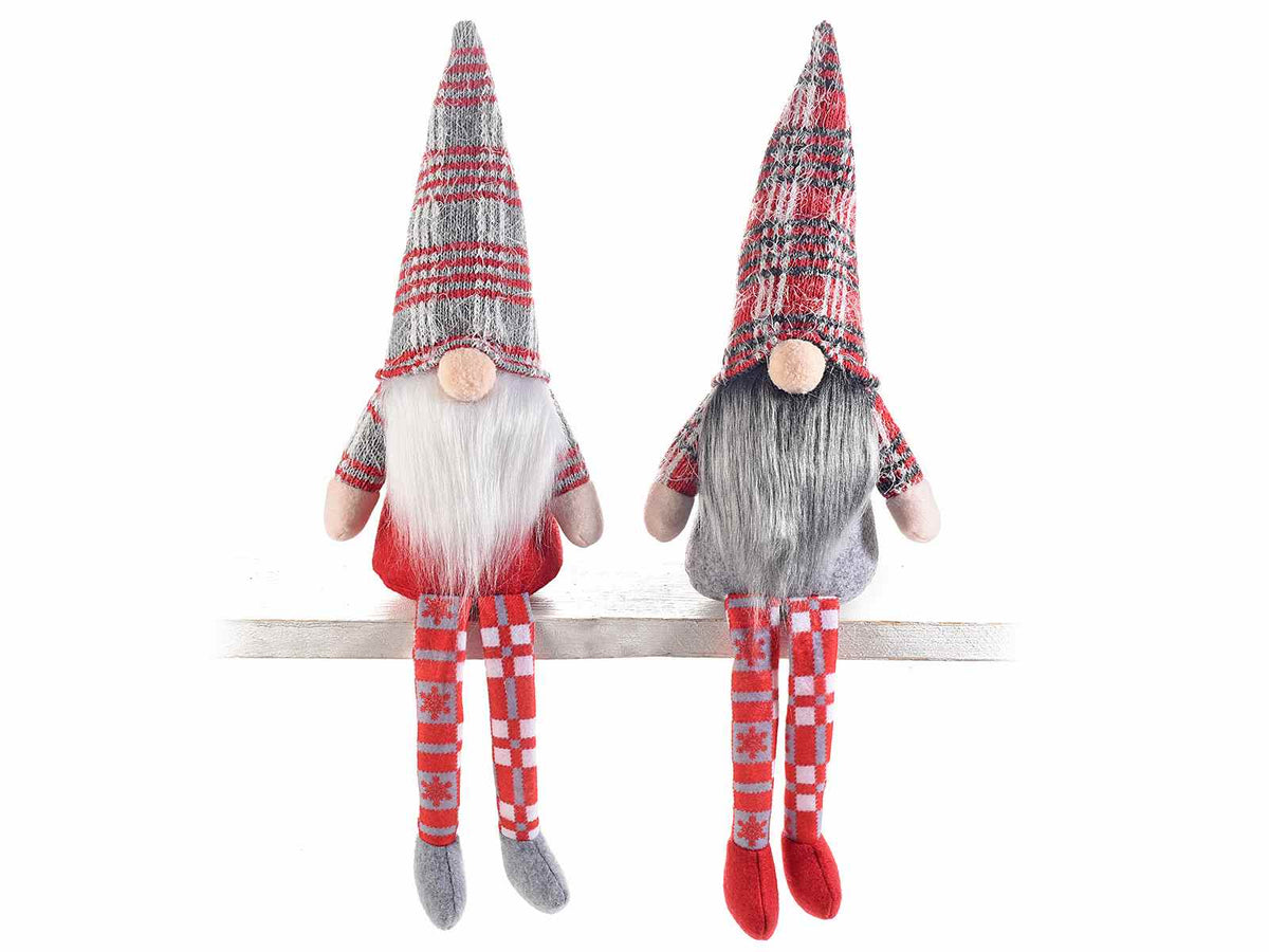 Gnomo / Babbo Natale gambelunghe in panno e dettagli in eco-fur, set da 4 pezzi, cm10x8x25H (capp esteso)