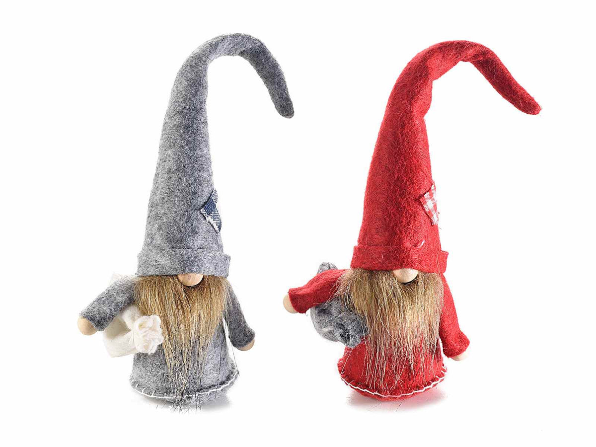 Gnomi / Babbo Natale in panno con sacchetto doni da appoggiare, set da 10 pezzi, cm7x4,5x20,5H (capp.esteso)