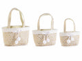 Borsette stoffa con decori dorati e pompondimensioni, set da 2 pezzi, Grande: cm 19 x 11 x 14,5 H