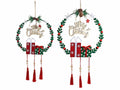 Ghirlande natalizie in panno con scritta Merry Christmas e pendagli, Grande: Ø 33 cm