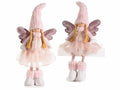 Angeli rosa di Natale in stoffa con abito in tulle, berretto e ali glitterate, set da 2 pezzi, In piedi: cm 23x9x48 H