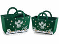Borsette natalizie in panno verde con decorazioni ad angelo e stella, set da 2 pezzi, Grande: cm 24x10,5x14,5 H
