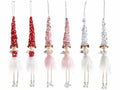Angioletti in stoffa gambelunghe e cappello con paillettes e gonna in piume, set da 6 pezzi, Ø6cmx32H (capp. esteso)