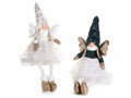 Angeli di Natale in stoffa con gonna in tulle a stelle dorate, cappello, set da 2 pezzi, cm 17x10x29 H (capp.esteso)