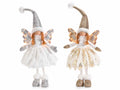 Angioletti natalizi con abito in morbida eco-pelliccia e ali luminose, set da 2 pezzi, cm17x8,5x52H (capp.esteso)