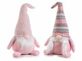 Mamma e Babbo Natale decorativi in stoffa rosa con cappello modellabile, set da 2 pezzi, cm 19x16x38 H (capp.esteso)