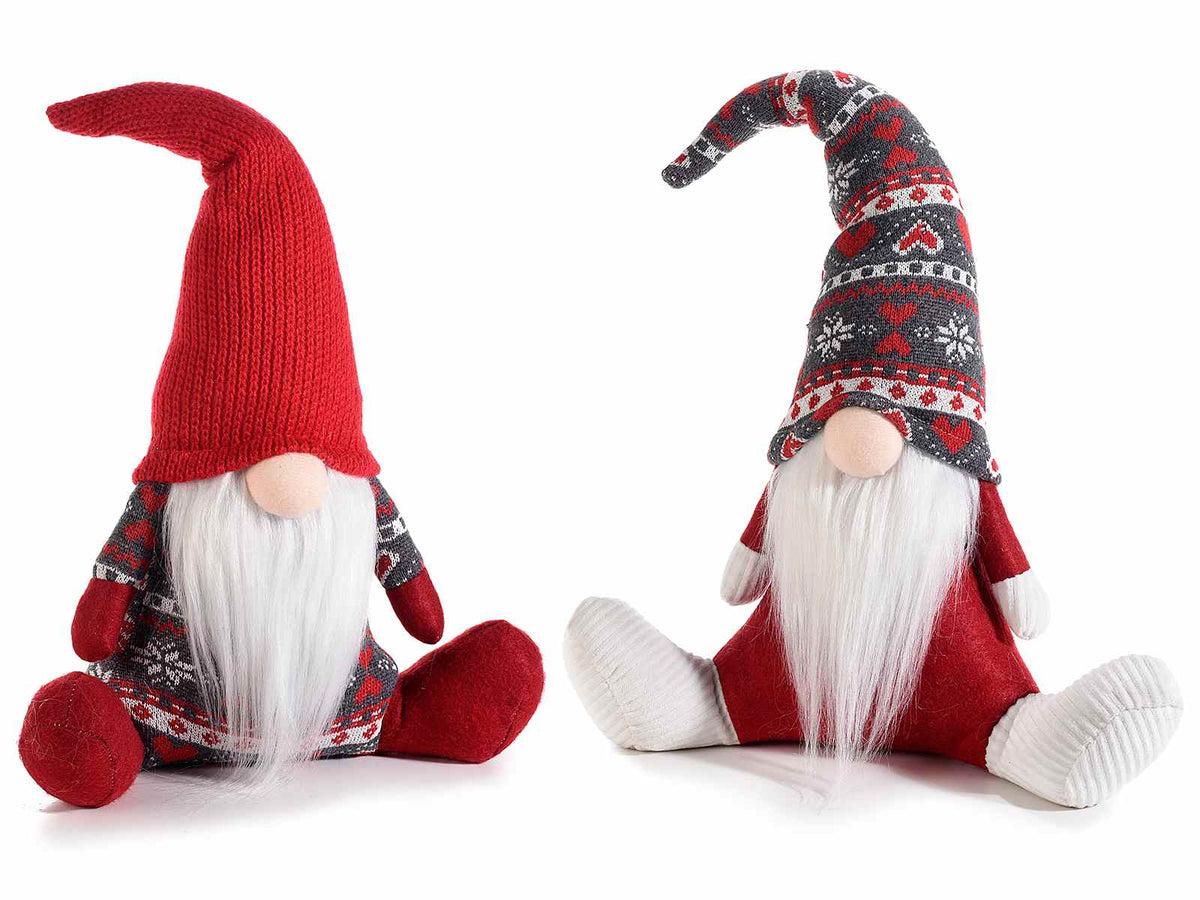 Decorazione Babbo Natale seduto stoffa e maglia con cappello modellabile, set da 2 pezzi, cm 26 x 12 x 38 H (seduto)