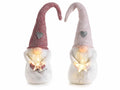 Babbo Natale / gnomo in stoffa con stella luminosa a luce LED e cuoricino, set da 2 pezzi, cm10x12x40H(capp.esteso)