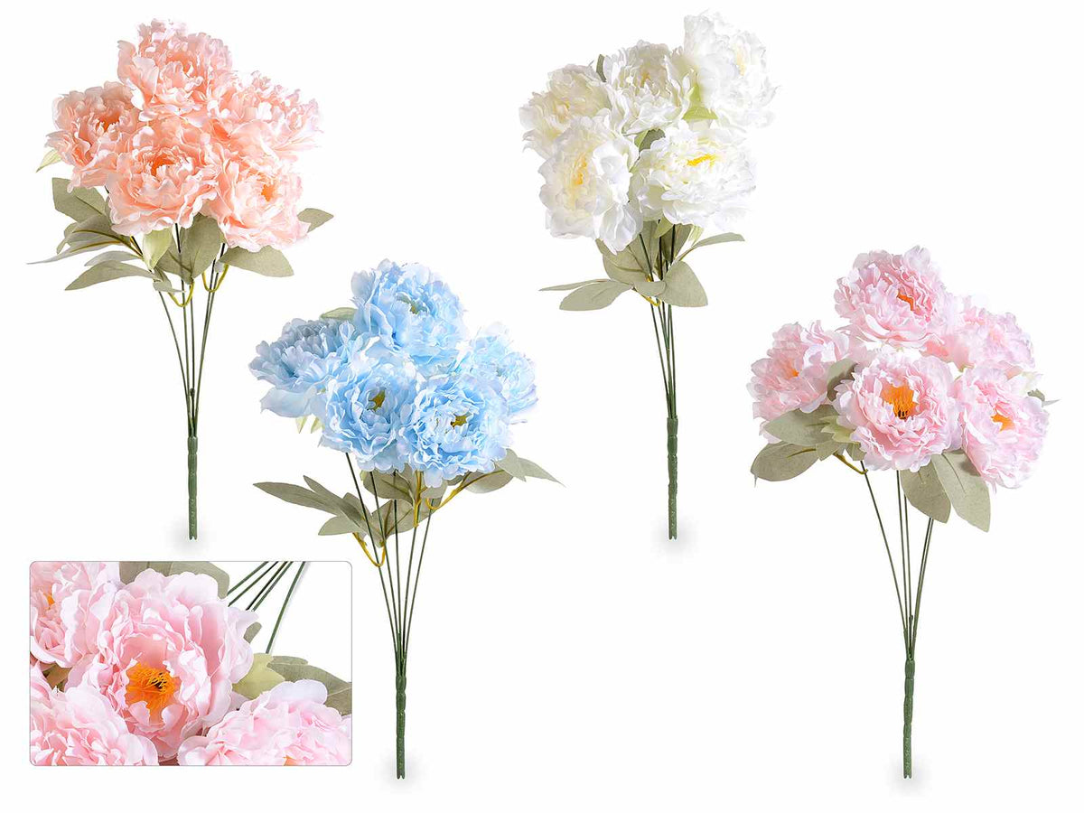 Mazzi a bouquet di peonie colorate artificiali in stoffa, set da 4 pezzi, cm 35 H (con gambo 47)