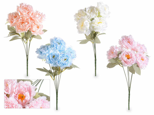 Mazzi a bouquet di peonie colorate artificiali in stoffa, set da 4 pezzi, cm 35 H (con gambo 47)