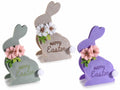 Conigli porta dolci pasquali in panno con fiore elastico di chiusura e scritta, set da 6 pezzi, cm 13 x 7,5 x 20 H