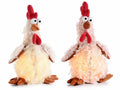 Gallinelle campagnola con stoffa effetto piume e luci LED da appoggiare, set da 2 pezzi, cm 16 x 13 x 28 H