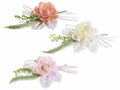 Mazzolini pick / chiudipacco con peonia, foglie artificiali e nastrino, set da 18 pezzi, cm 16 H (con gambo 22)