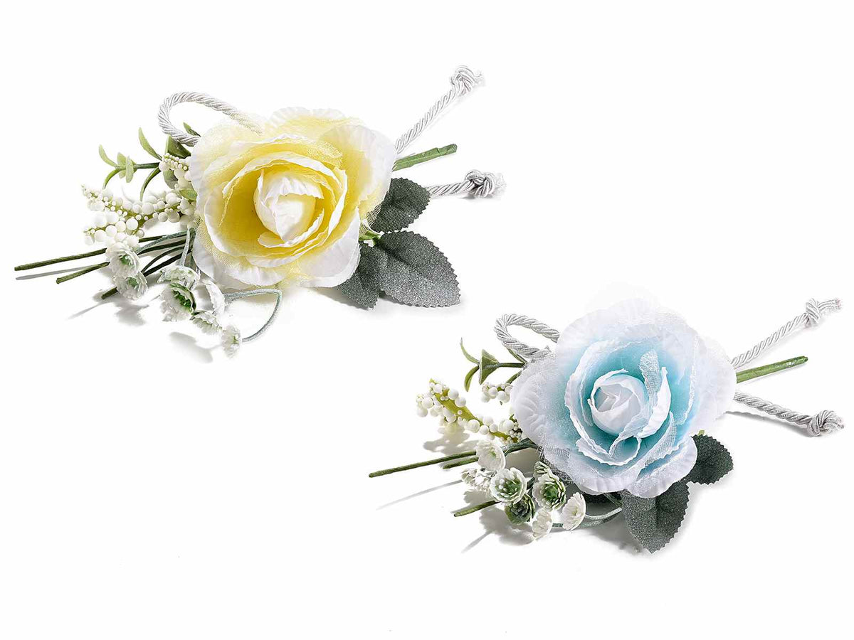 Mazzolini pick con rosa, bacche artificiali e fiocco a cordoncino, set da 12 pezzi, cm 12 H (con gambo 17,5)