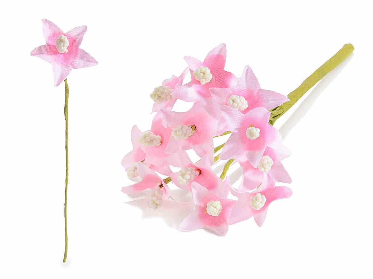 Fiorellini rosa pick artificiali in stoffa, set da 192 pezzi, Ø 2,5 cm x 13 H