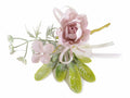 Rose pick / chiudipacco con fiorellini artificiali e nastrino con fiocco, set da 16 pezzi, cm 10 H (c / gambo 15)