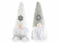 Babbo e Mamma Natale in eco-fur e fili argentati con fiocco neve su cappello, set da 8 pezzi, Ø 7 cm x 18 H