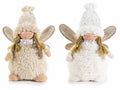 Angioletti di Natale in morbida eco-pelliccia con cappellino e ali dorate, set da 4 pezzi, cm 16 x 9 x 22 H