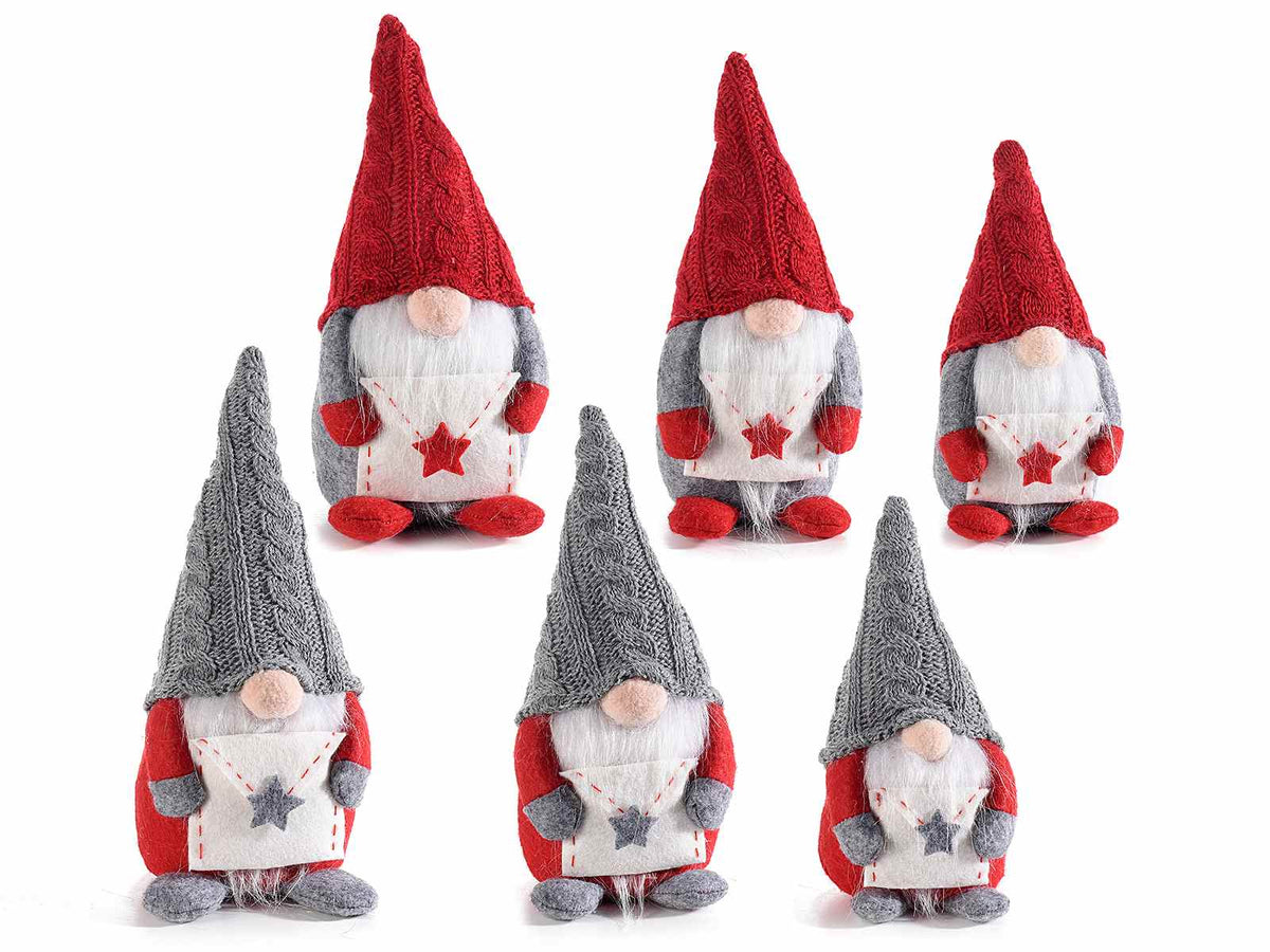 Babbo Natale in stoffa con letterina decorata con stella, realizzati in panno, set da 2 pezzi, Grande: cm 9,5x10x23 H