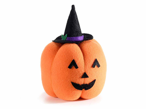 Zucche decorative di Halloween in panno con cappello da strega, set da 4 pezzi