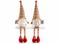 Babbo e Mamma Natale gambelunghe in stoffa con fantasia e decoro in mano, set da 2 pezzi, cm15x9,5x33H (capp.esteso)