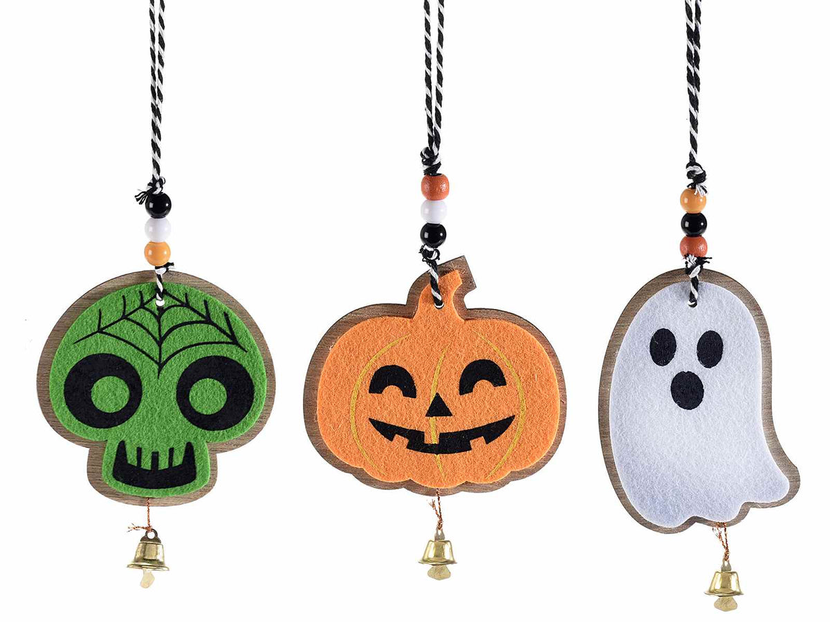 Decori di Halloween a fantasma, zucca e teschietto in legno e panno, set da 21 pezzi, Fantasma: cm 7 x 9,5 H