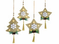 Decorazioni natalizie dorate in panno con luce da appendere a forma di stella, set da 4 pezzi, Grande: cm 15 x 16,5 H