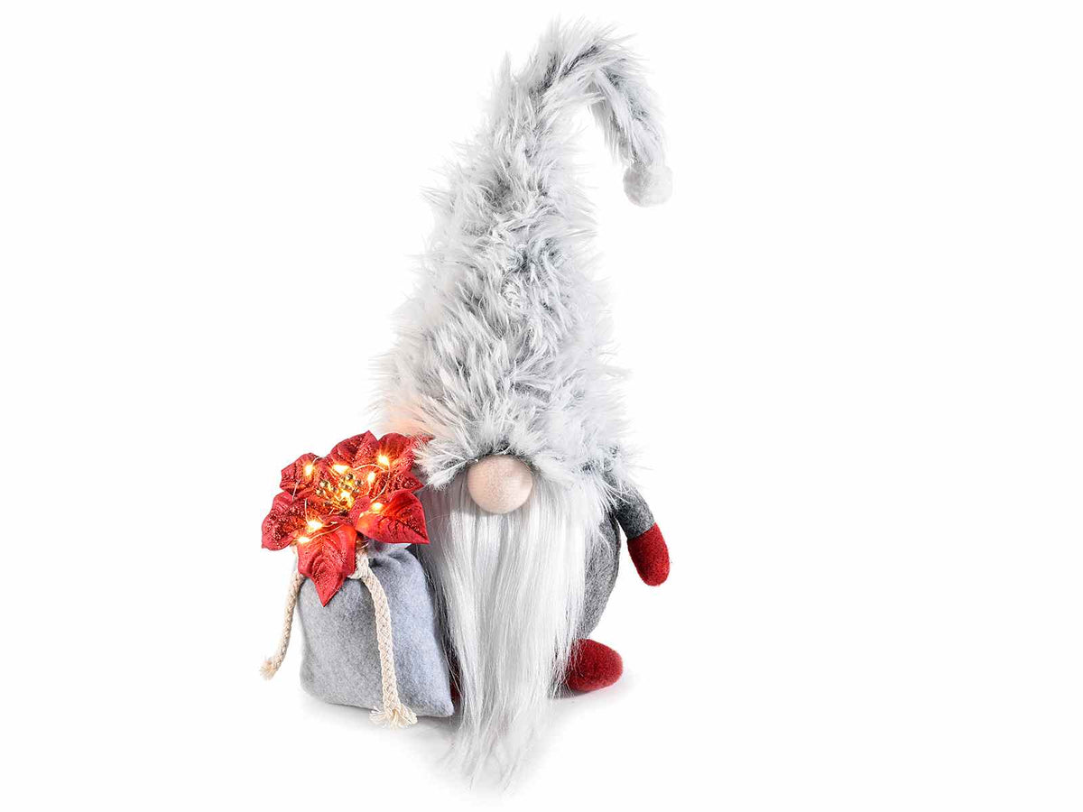 Babbo Natale decorativo in stoffa con sacco e stella di Natale e luci LED, set da 2 pezzi, cm 17x11x44 H (capp.esteso)