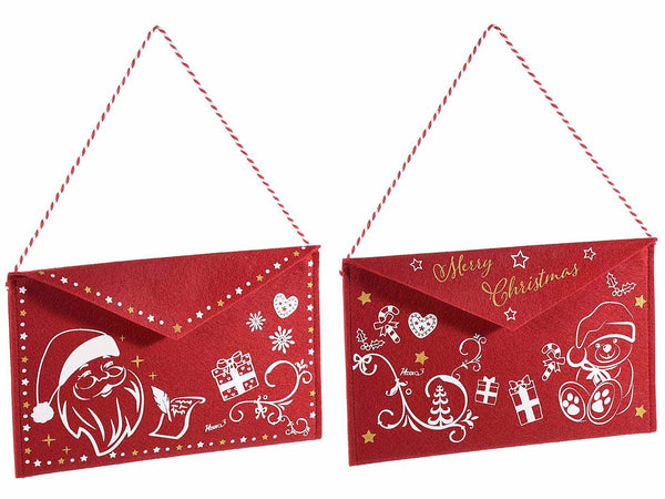 Borse in panno a forma di letterina di Babbo Natale, decori a tema e scritta, set da 10 pezzi, cm 25,5 x 16,5 H