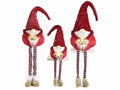Babbo Natale a gnomo da vetrina gambelunghe in stoffa e con stella a luce LED, In piedi: da cm19x18x62H